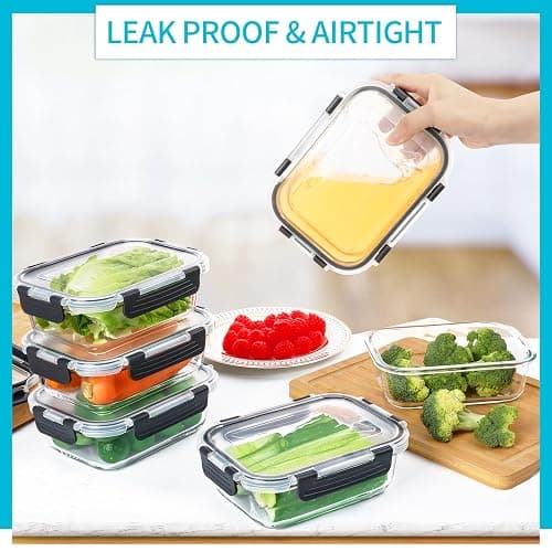 Skroam 10 Pack Glass Meal Prep Containers, 22 OZ Glass Airtight Food Storage Containers with Lids, Pantry Kitchen Storage Containers for Lunch, Food Storage, Meal Prep, Lunch Bento Boxes thumbnail 2