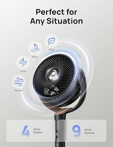 Dreo Fan for Bedroom, 120° Oscillating Standing Fan, Quiet Floor Fan with DC Motor, Pedestal Fan for Room, 9 Speeds, 4 modes, 20dB, 120° Manual Vertical, 37-42" Adjustable Height, 9H Timer, Black thumbnail 4