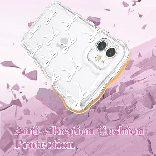 QLTYPRI Bow Case for iPhone 12, Cute Ribbon Bows Wavy Curly Frame Clear Phone Case for Girls Women, Aesthetic Bowknot Transparent Soft Silicone TPU Bumper Shockproof Protective Cover - White thumbnail 4