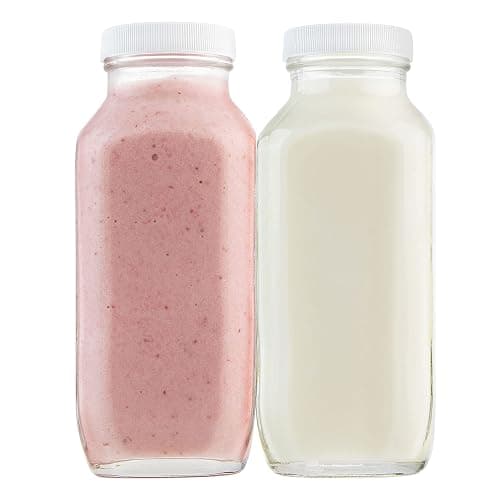 kitchentoolz 16 oz Glass Milk Bottle with Lid - Glass Jars with Airtight Lid used for Milk Container, Yogurt, Smoothies, Juice, Kefir, & Water -2 Pack 16 oz Glass Bottles with Lids - Image 1
