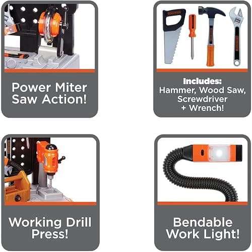 JAKKS Pacific Black+Decker Kids Workbench - Power Tools Workshop - Build Your Own Toy Tool Box – 75 Realistic Toy Tools and Accessories [Amazon Exclusive] thumbnail 3