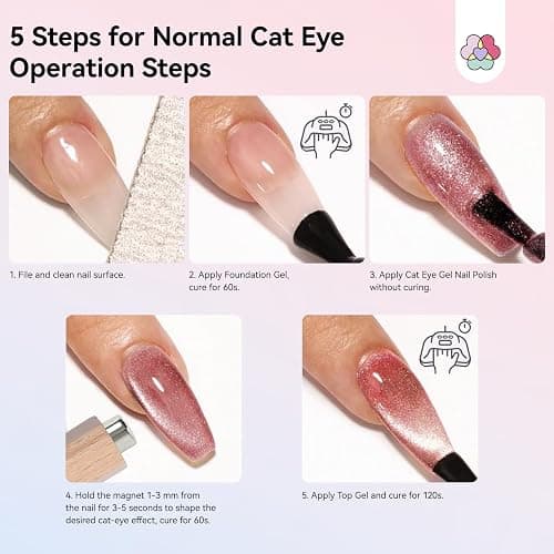 SAVILAND Cat Eye Magnetic for Nail: 3-in-1 Cat Eye Gel Nail Polish N35 Neodymium Strong Suction Magnet Wand Stick Diverse Effect Double Ended Manicure Salon Design Art Tools Set Accessories thumbnail 7