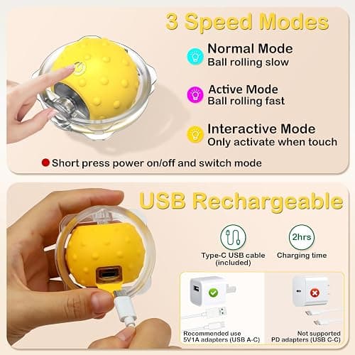 Muhhiba Interactive Cat Toys for Indoor Cats, Electric Cat Ball Fast Rolling in Pouch, Motion Activated Chirping Cat Toy, Hide and Seek Cat Toy with LED Light thumbnail 5