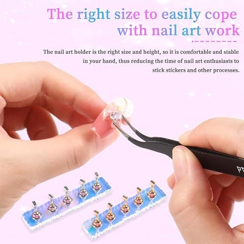 ANGNYA Nail Stands for Press Ons Fake Nail Holder for Painting Nails Art | 2 Sets, 96Pcs Sticky Tapes, Iridescent Color, Strong Magnetic, Sturdy and Easy to Use, Good for Nail Display and Practice thumbnail 6