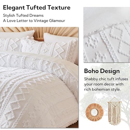 MR&HM White Twin XL Comforter Set for College Dorm, Boho Bedding Set, Bed in a Bag Set 5 Pieces with 1 Comforter, 1 Pillow Shams, 1 Pillowcases, 1 Flat Sheet, 1 Fitted Sheet for All Seasons thumbnail 6