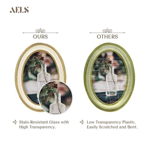 AELS 4x6 Inch Vintage Picture Frame, Elegant Antique Photo Frames with Glass Front, Photo Display, Tabletop Wall Hanging, Gift Ideas, Off-white Oval with Gold Trim thumbnail 4