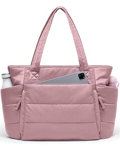 Tote Bag for Women with Zipper, Quilted Puffer Tote Bag with Compartments, Lightweight Puffy Work Bags for Women Travel - Image 1