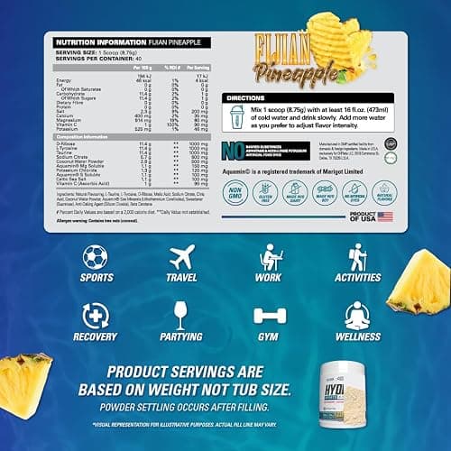EHP Labs Hydreau Electrolytes Powder No Sugar - Hydration Powder for Endurance & Energy - for Men & Women - Sugar Free Electrolytes - (40 Serves, Fijian Pineapple) thumbnail 4