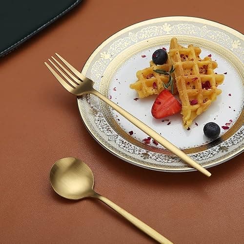 Matte Gold Silverware Set 40 Pieces, Stainless Steel Golden Flatware Set, Titanium Plating Cutlery Set, Matte Gold Utensil Sets, Service Set for 8 (Matte Golden) thumbnail 5