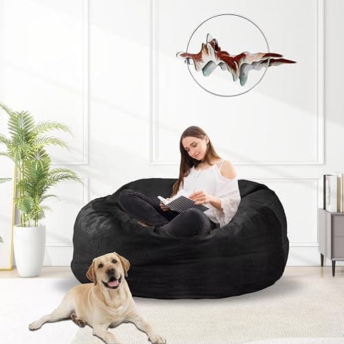 Bean Bag Chair for Adults 3FT,Soft Removable Cover for Teens/Girls Bedroom,Fluffy Giant Round Floor Beanbag Lounger Chairs (No Filler,Black) thumbnail 2