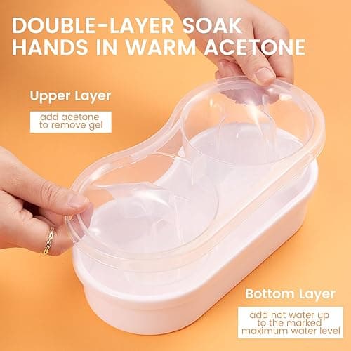 Dual Nail Soaking Bowl Acetone Proof: Soak Off Gel Nail Polish Dip Powder Remover Bowl- Cut the Soaking Time in Half Manicure Bowl for Salon Home (D2-White) thumbnail 4