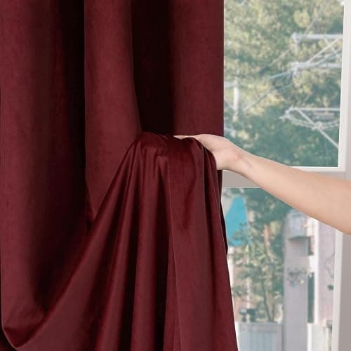 BGment Red Velvet Curtains 84 Inch for Bedroom, Thick Thermal Insulated Blackout Curtains Noise Reduce Back Tab and Rod Pocket Christmas Panels for Living Room, Set of 2 Panels, 52 x 84 Inch - 52"W x 84"L (Pack of 2) - Red thumbnail 7