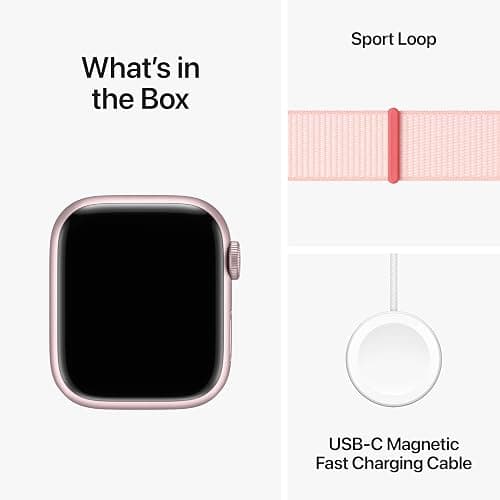 Apple Watch Series 9 [GPS 41mm] Smartwatch with Pink Aluminum Case with Light Pink Sport Loop One Size. Fitness Tracker, ECG Apps, Always-On Retina Display, Carbon Neutral thumbnail 6