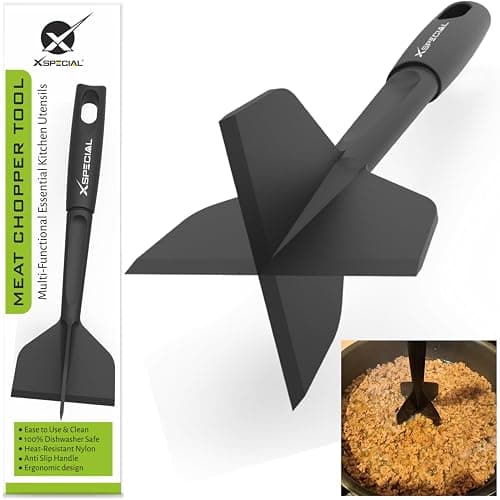 PROFESSIONAL MEAT CHOPPER TOOL - 70% Faster Than Spatula! Transform Hamburger Ground Beef into Perfect Tacos & Chili - Ergonomic Separator Smasher, Dishwasher Safe, Nylon Non-Scratch for All Cookware - Image 1