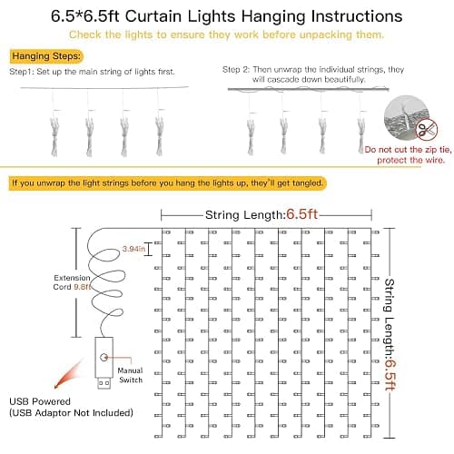 suddus Curtain Lights for Bedroom, 200 Led Hanging String Light Outdoor, Fairy Curtain Lights Indoor for Christmas, Dorm, Wall, Backdrop, Window, Wedding, Party, Birthday Decor, Warm White thumbnail 4