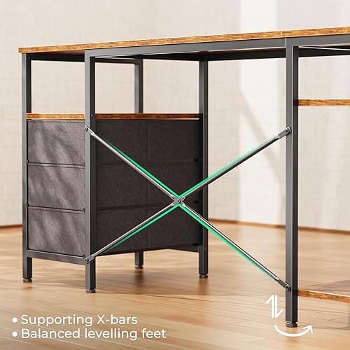 Huuger L Shaped Desk with Power Outlets, Computer Desk with 3 Drawers, 47 Inch Office Desk with Shelves, Gaming Desk, Corner Desk Work Desk for Home Office, Study, Rustic Brown - Rustic Brown - 47inch thumbnail 9
