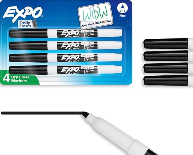 EXPO Low Odor Dry Erase Markers, Fine Tip, Black, 4 Count - Home Organization, Study Supplies - Image 1