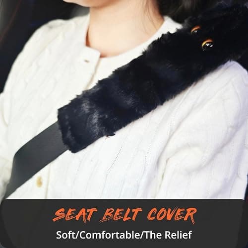 LeRoc Black Cat Eyes Seat Belt Strap Cover Pad, Cute Funny Kawaii Interior Car Accessories Decor, for Auto Car Truck Pickup 2025, Artificial Soft Wool, Fluffy Shoulder Neck Cushion Protector, 2 PCS thumbnail 4