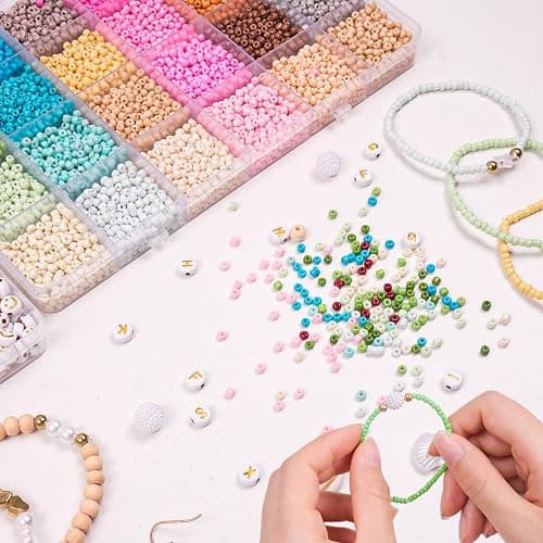 JHWELRG 12000+ Matte Perlen für Armbänder Selber Machen,Mit Mini-Glasperlen,Holzperlen,Buchstaben Beads & Zubehör,Geschenk für Erwachsene & Kinder DIY Schmuck Freundschaftsarmbänder & DIY Basteln thumbnail 2