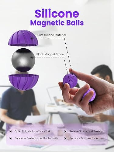 Magnetic Balls Fidget Toys for Adults&Teens,8Pcs Silicone Sensory Stress Relief Toys for Autism&ADHD, Quiet Executive Desk Fidget Magnetic Balls,Gift for Men&Women Gifts(Geometric · Purple) thumbnail 3