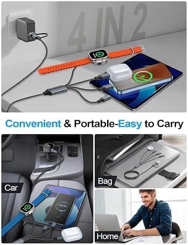 Travel Essentials,2 Pack Multi Charging Cable for Apple Watch Charger/iPhone Charger,USB A & Type C Cord for iWatch Series/iPhone 17-11/Samsung S25-S20,Android Phone,airPods,Car[1.5M]-Black thumbnail 4