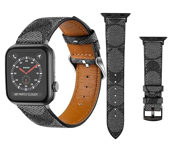 NYENEIL Compatible with Apple Watch Ultra Band 38mm 40mm 41mm 42mm 44mm 45mm 46mm 49mm Series 10/9/8/7/6/5/4/3/2/1iwatch bands,Luxury Monogram Retro Soft Strap Replacement Sport band for Women Men thumbnail 2