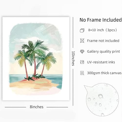 Beach Nursery Poster, Set of 6 Ocean Kids Wall Art Watercolor Summer Surf Wall Decor Beachy Boys Room Decor Funny Teen Coastal Surfboard Canvas Prints Aesthetic Unframed 8x10 inch thumbnail 3