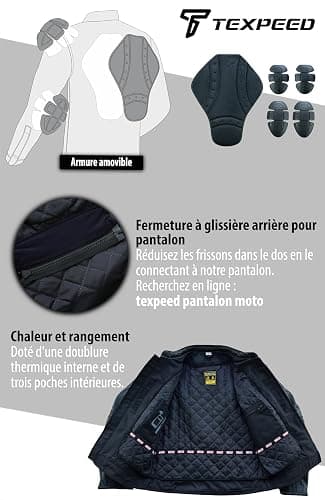 Texpeed Veste moto cuir homme homologué avec protections - Perfect Marlon Brando rétro Chopper blouson - Avec protection véritable biker CE armor (EN 1621-1) Noir - L thumbnail 5