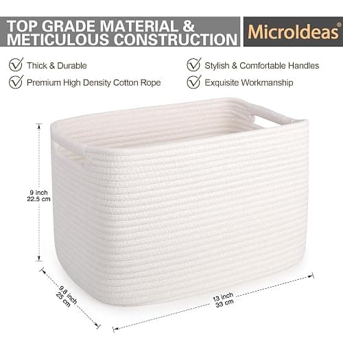 MicroIdeas Woven Rope Storage Baskets for Oragnizing, Soft Toy Bin for Kids, rectangle Cotton Baby Gift Basket for Nursery, Shelves Desk Bathroom, Set of 3 Off White - 13*9.8*9in (3 Pack) - Off White thumbnail 3