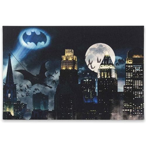 Open Road Brands DC Comics Bat Signal Over Gotham City Gallery Wrapped Canvas Wall Decor - Vintage Batman Wall Art for Man Cave or Movie Room - Image 1