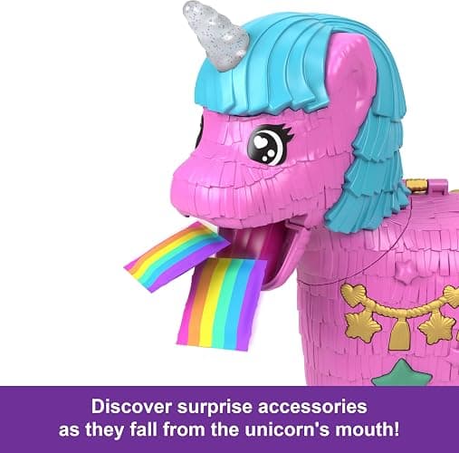 ​Polly Pocket Dolls & Playset with Pets & 25+ Surprise Accessories, Birthday Celebration Unicorn Partyland Playset, Hot Air Balloon Ride thumbnail 3
