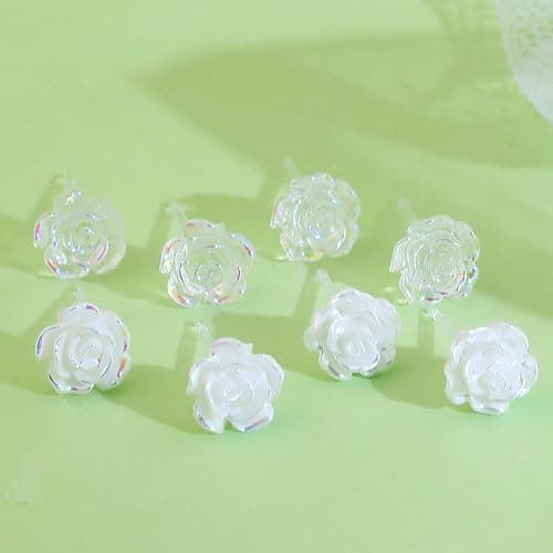 KASFREE Plastic Post Earrings for Sensitive Ears White Plastic Stud Earrings with Plastic Posts Hypoallergenic Plastic Earrings for Women thumbnail 3
