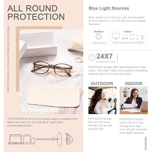 FONHCOO Blue Light Blocking Glasses Women Men Computer Eyeglasses,TR90 Fashion Round Transparent Anti Blue Light Glasses with Anti Eyestrain & UV Glare for Gaming & Reading (Coffee) thumbnail 4