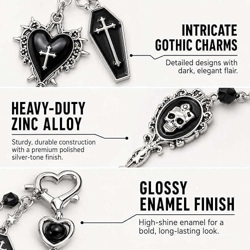 Nijianne Cute Y2K Bag Charms for Handbags Goth Keychain & Punk Emo Gothic Accessories with Skeleton, Cross Dice Horror Halloween Charm (Cross keychain) thumbnail 5