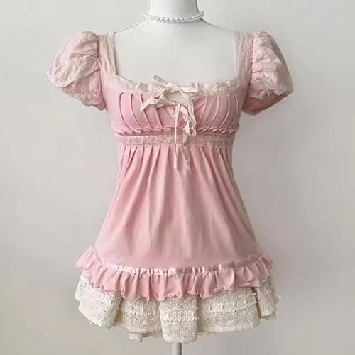 Grunge Emo Goth Shirts Y2k Lace Bow Coquette Babydoll Tops Women Vintage Graphic Tee 2000s Summer Crop Tops thumbnail 2