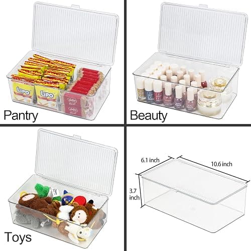 ZEXALOR Clear Plastic Storage Bin with Lid, Makeuo Holder, Fridge Organizer, Refrigerator Organizers and Storage, Small Container for Pantry, Office, Dresser, Bathroom, Kitchen, Snack thumbnail 3