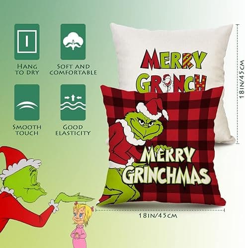 Jyumini Christmas Pillow Covers 18x18 inch Set of 4 for Decorations Red Buffalo Plaid Pillows Xmas Cushion Case Winter Holiday Merry Throw Farmhouse Decor Couch thumbnail 3