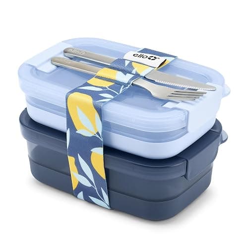 Ello 2-Pack Lunch Stack Plastic Food Storage Container Bento Box with Airtight, Leak-Proof Locking Plastic Lids and Silicone Base, BPA-Free, Freezer, Microwave, and Dishwasher Safe, Blueberry - Image 1