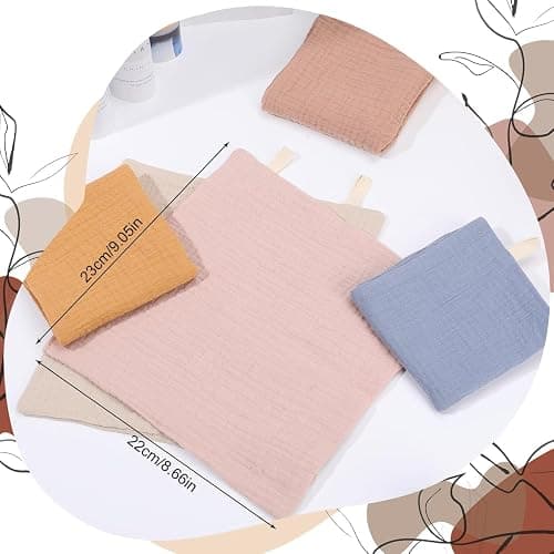 Meng Jiaran 5 Pack Baby Muslin Squares 23x22cm Baby Muslin Cloths Washcloths Natural Cotton Wipes Baby's Essentials for Newborn Wiping Feeding thumbnail 3