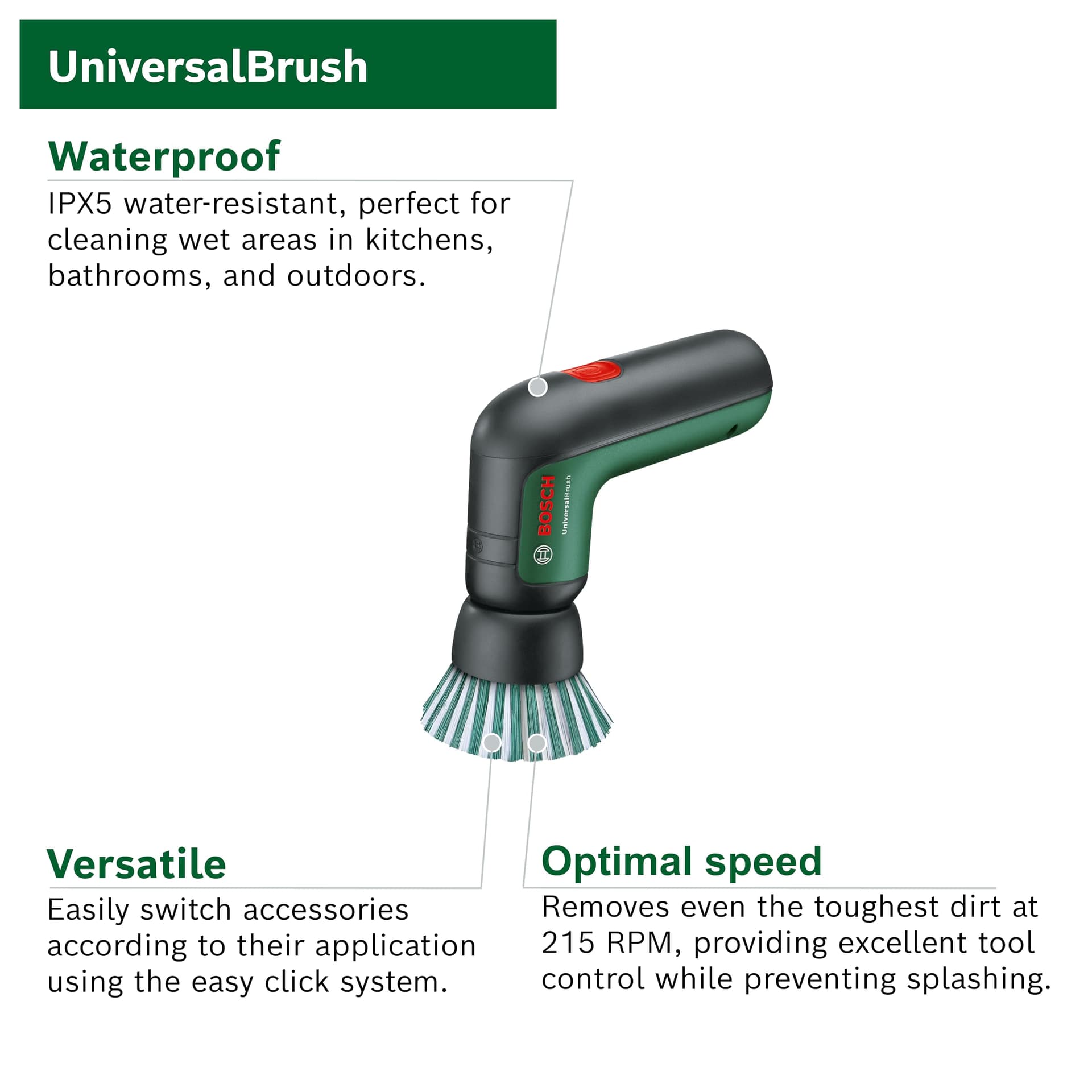 Bosch Home & Garden 3.6V Cordless Electric Power Cleaning Brush with 4 Cleaning Attachments & Micro USB Cable (UniversalBrush). Made in Europe thumbnail 2