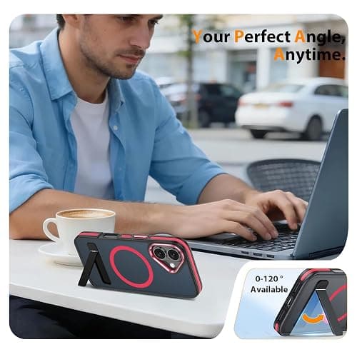 MALEWOLF Magnetic & Kickstand for iPhone 17 Case, [Compatible with Magsafe] [Military Grade Protection] Slim Translucent Cover, Shockproof Phone Case for iPhone 17 6.3 Inch (Black/Red) thumbnail 4