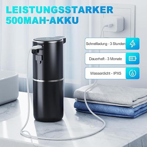 Amyzavls Seifenspender Automatisch,380ml Elektrischer Wandmontage Berührungsloser Automatische Seifenspender,USB wiederaufladbar mit Infrarot Bewegungssensor für Bad,Küche, Büro Schwarz thumbnail 7