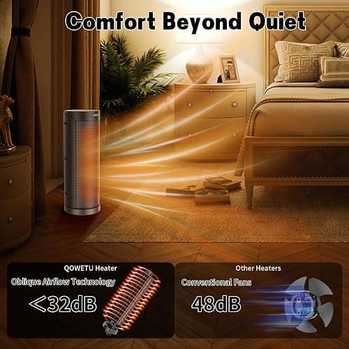 Portable Space Heater for Indoor Use with Remote - QOWETU 70° Oscillating Electric Heater, 17 Inchs, 12H Timer, 1500W Quiet PTC Ceramic Heating with Thermostat, Fast Safety Heat for Home, Bedroom thumbnail 5