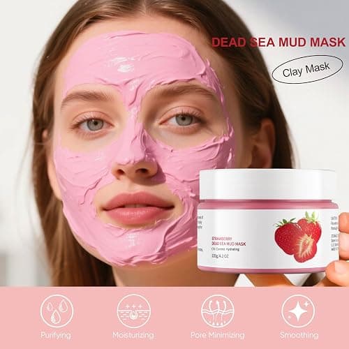 GUOYAOLIFU Clay Mud Face Mask for Women,Strawberry Dead Sea Mud Facial Mask Skincare，Deeping Cleansing,Oil Control,Hydrating Face Cleaning Clay Masks for All Skin Types (4.2OZ) thumbnail 8