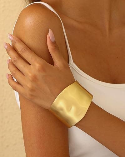 AYWFCBF Bangle Bracelets for Women | 14K Gold Plated Trendy Wide Bracelets | Hinged Arm Cuff Bangles Chunky Bracelet for Women thumbnail 2