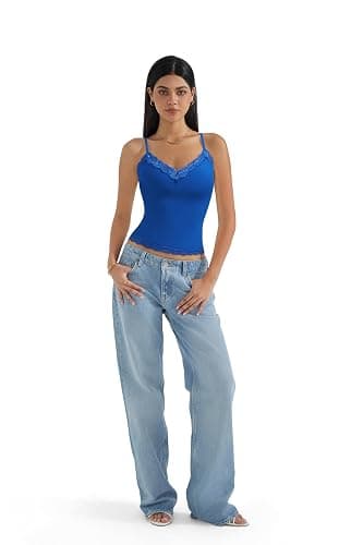 SUUKSESS Women Padded Lace Double Lined Tank Tops Sexy V Neck Summer Going Out Top thumbnail 5