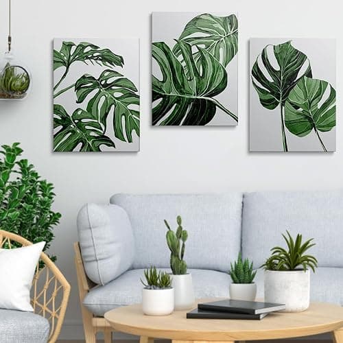 Canvas Wall Art Prints 3 Pieces White Green Leaves Picture Framed Artwork Paintings for Bedroom Living Room Kitchen 30 x 40cm Home Wall Decoration Paintings Personalised Photo Gifts, GYH0007 thumbnail 5