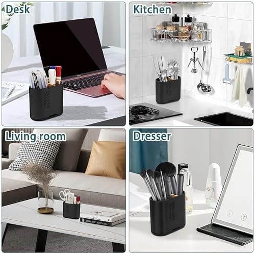 Toothbrush and Toothpaste Holder with Bamboo Divider for Bathroom Countertop Organizer, Detachable for Easy Clean, 2 Slots Electric Toothbrush Holders Storage Caddy Drainage for Family-Black thumbnail 7