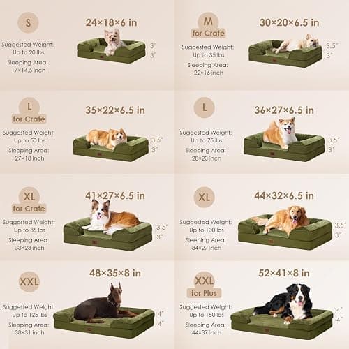 EHEYCIGA Orthopedic Dog Beds for Extra Large Dogs 44x32Inch, Waterproof Memory Foam XL Pet Bed with Sides, Non-Slip and Egg-Crate Foam Big Dog Couch Bed with Washable Removable Cover, Olive Green thumbnail 2