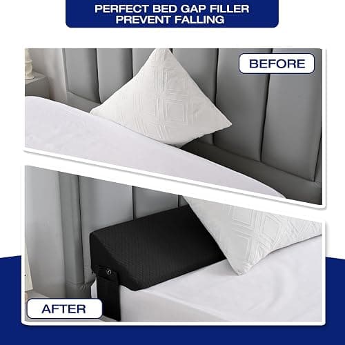 Twin Bed Wedge Pillow for Bed Gap Filler/Headboard Gap Black Long Triangle Corner Pillows with Pockets,Dense Foam,Pillow Prevents Stuff Drops,Between Twin Mattress and Frames Home Beds Accessories thumbnail 5